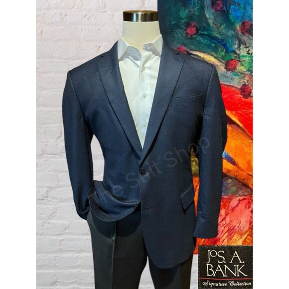 Jos. A. Bank Other - Jos A Bank Signature Collection Blazer 44L Blue Plaid Wool Sport Coat Jacket